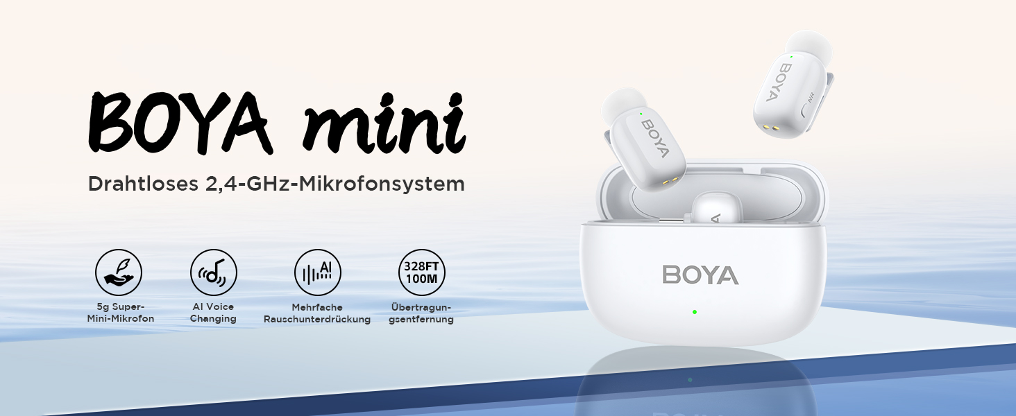 BOYA Mini 2: Бездротовий петличний мікрофон для iPhone 15/16/17 та Android (USB-C), 48kHz/24Bit, для Vlogging та TikTok, білий