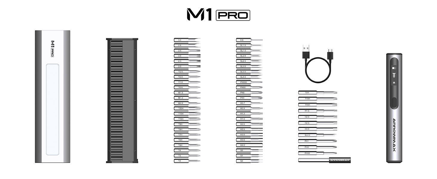 ARROWMAX Міні електричний шуруповерт, прецизійний набір інструментів для ремонту телефонів, годинників, ноутбуків (M1 PRO)