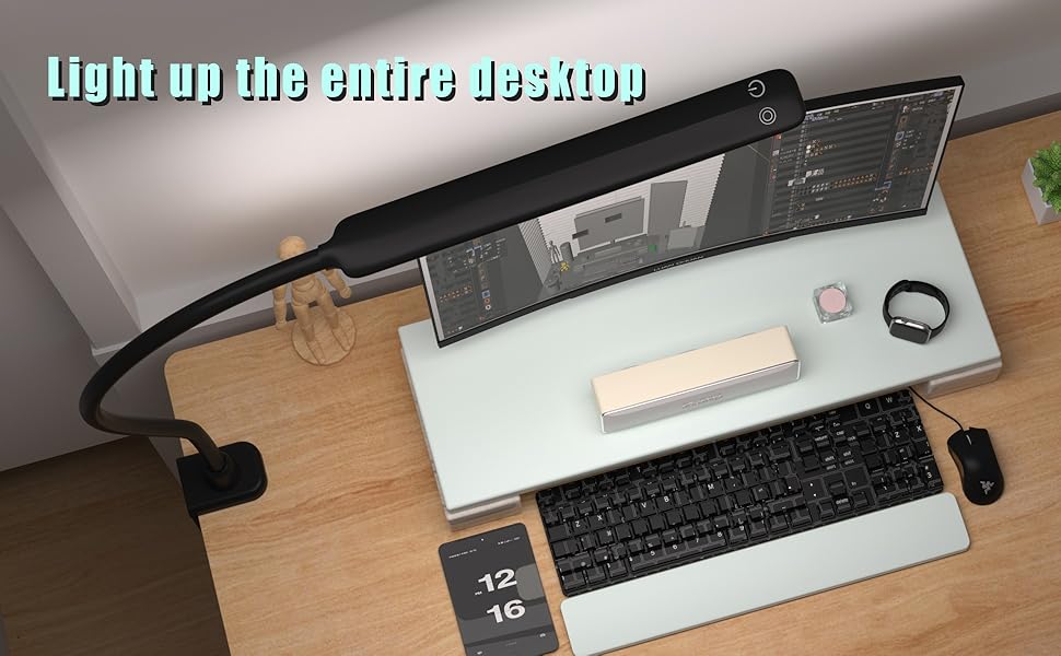 Настільна лампа HOKONE LED з клемою, димер, 4 кольори, 10 рівнів яскравості, гнусий «лебединий шия», 360° регулювання, для офісу, чорна T7-schwarz