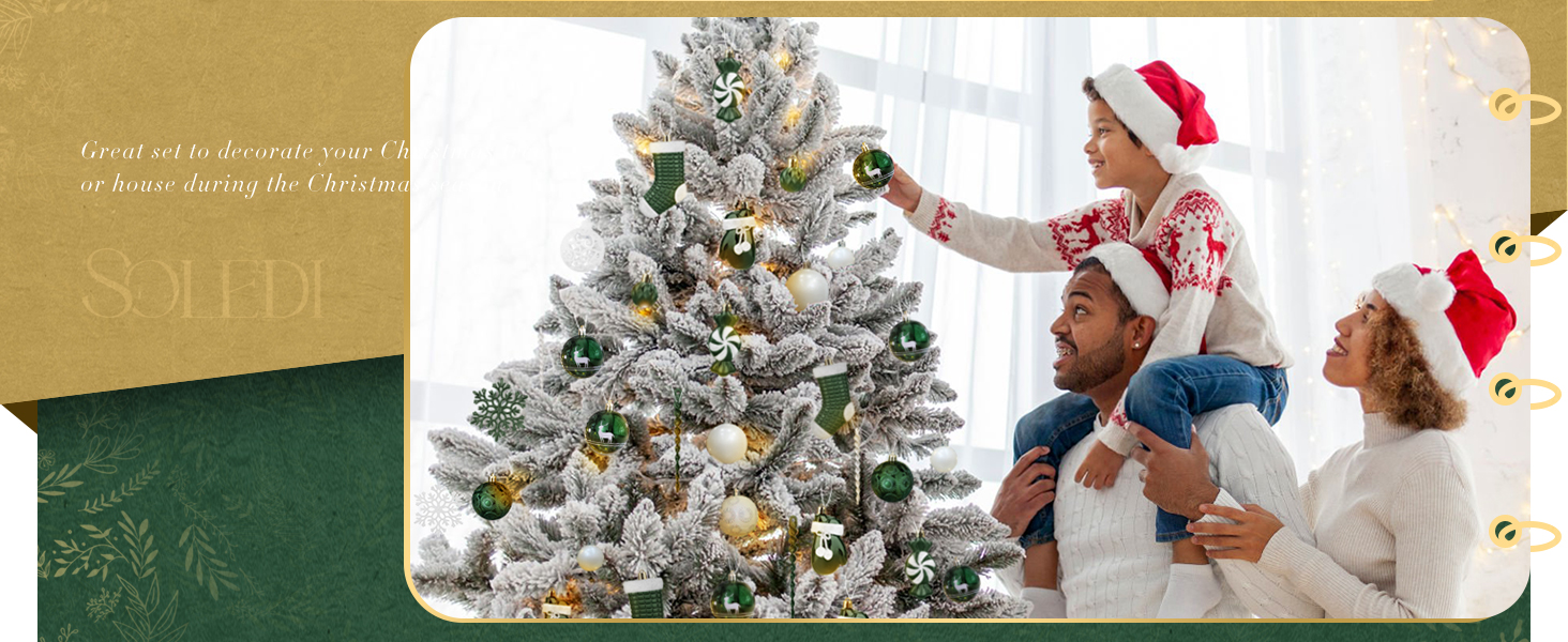 Набір ялинкових прикрас SOLEDI® 128 шт. Преміум якість, пластикові кулі білого кольору з зіркою, міцні та безпечні, набір прикрас з гачками, кольорові ялинкові кулі, багаторазовий декор на Різдво (зелений)