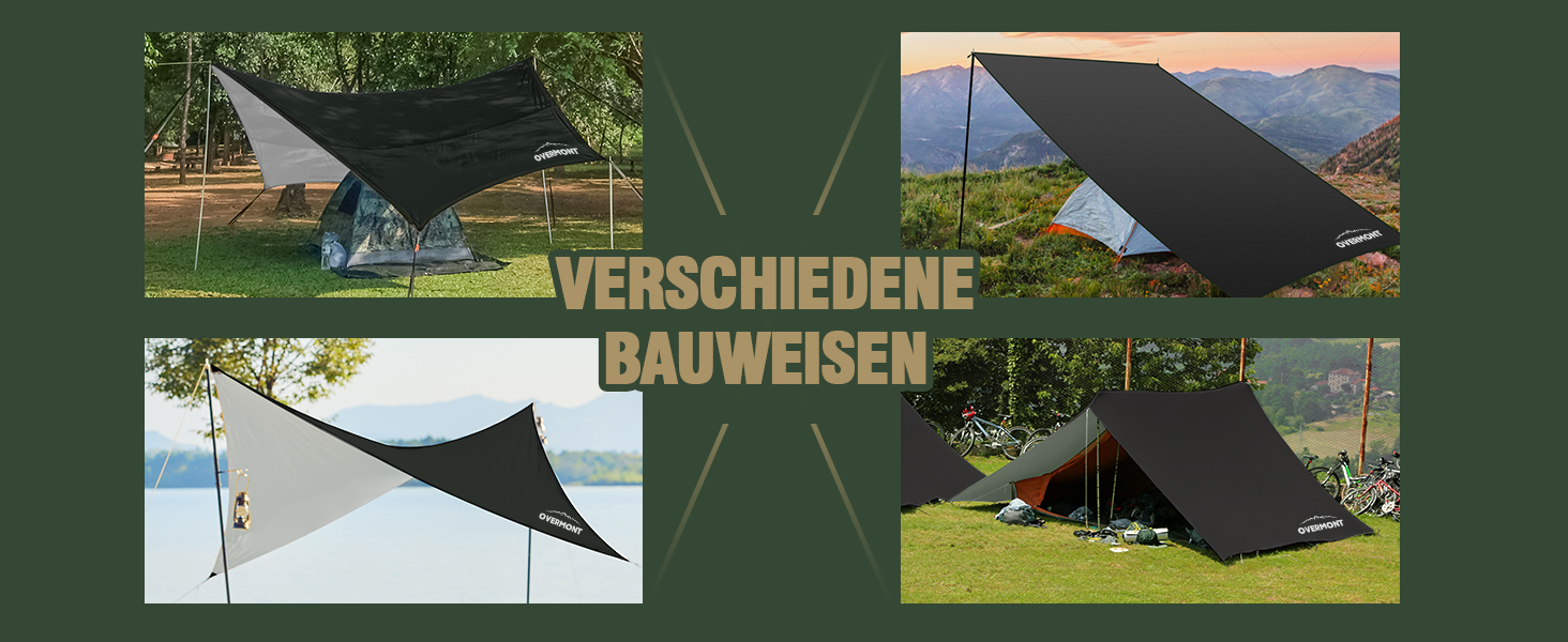 Намет Overmont 3x3м, Тент, Сонячний Павільйон з 6 кілочками та 6 мотузками. Захист від сонця для гамака, відпочинку на природі, подорожей та пікніків (Чорний)