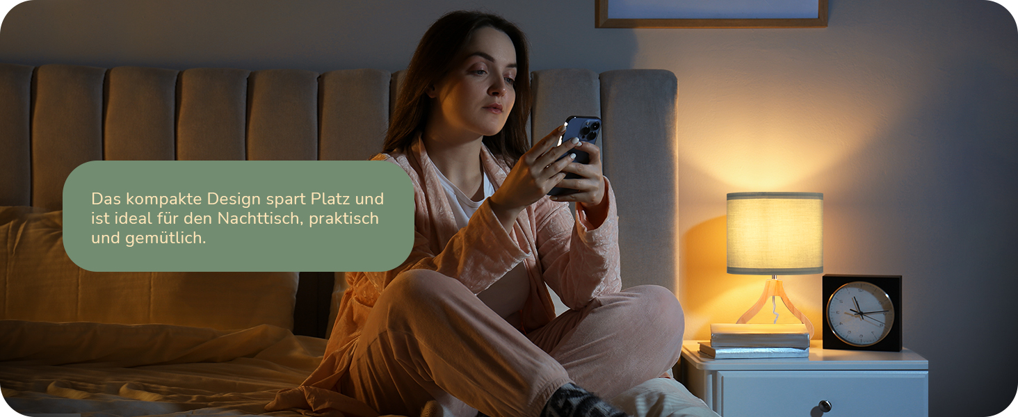 Дерев'яна настільна лампа EDISHINE з абажуром з льону, Е27, для вітальні, спальні, в стилі кантрі [Енергоклас F], колір: зелений льон