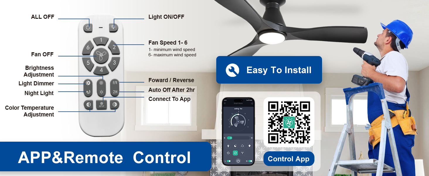 Стелянка вентилятор Depuley 42 дюйми з підсвічуванням: чорний, 3 лопаті, врізний монтаж для спальні. Диммування, керування через додаток, тихий DC-двигун, таймер, чорний колір.