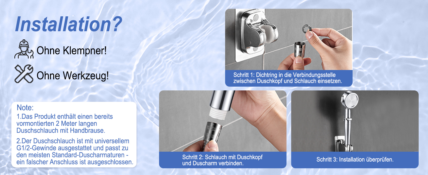 Насадка для душу зі шлангом 2м, фільтрована ручна лійка з високим тиском, економія води з мінеральними кульками, 5 режимів, стоп-функція для жорсткої води, видалення залишків хлору, бактерій та важких металів (срібляста з шлангом)