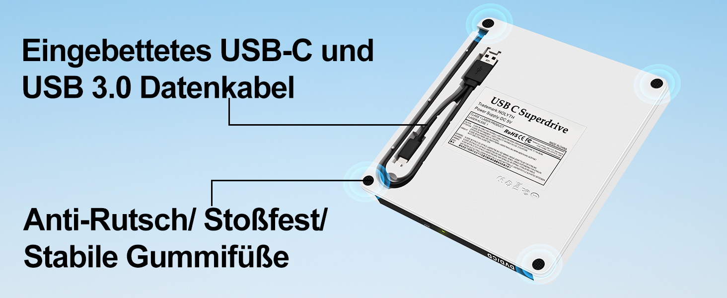 Зовнішній DVD-накопичувач для ноутбука Ultra Slim: портативний CD/DVD привід USB з картридером SD/TF для Mac, MacBook, Windows