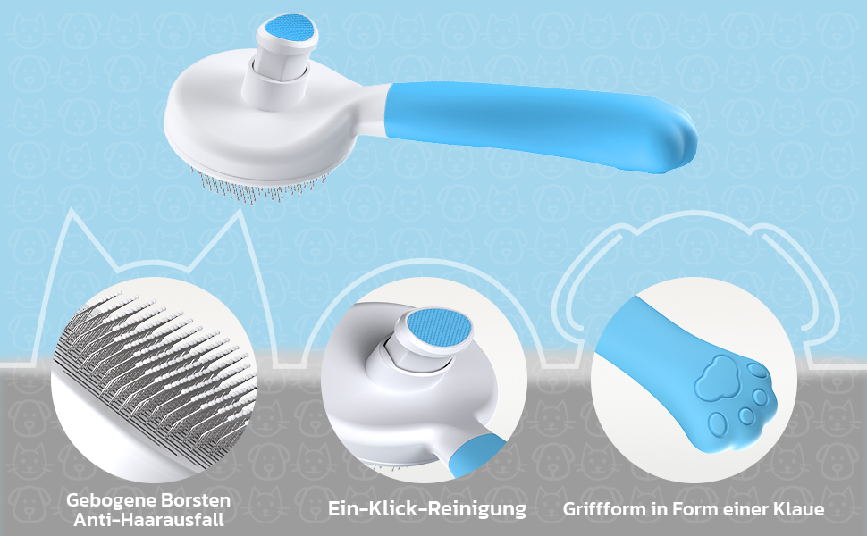 Бурштук для собак та котів Zivacate: самоочисна, для короткої та довгої шерсті, ергономічна ручка (світло-блакитний)