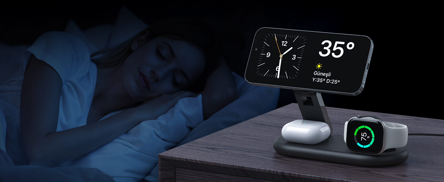 Портативна зарядная станція 3-в-1 для Apple Watch та iPhone з MagSafe, сумісна з iPhone 17, 16, 15, 14, 13, 12, AirPods Pro (біла)