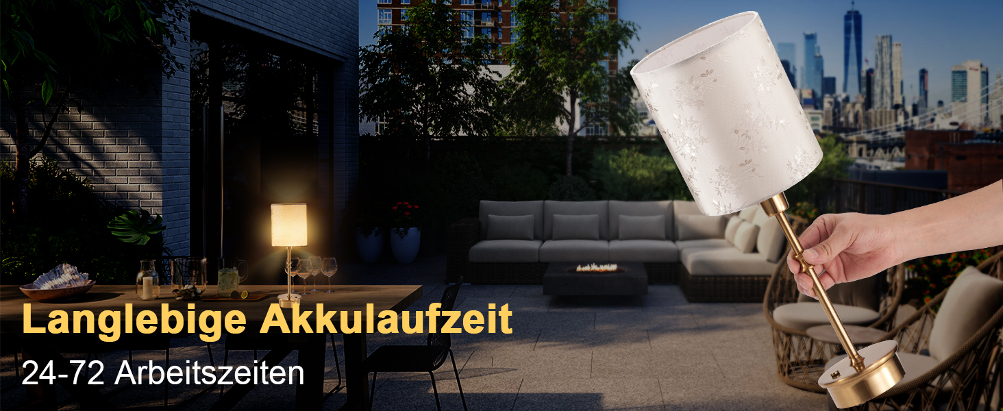 OCEST Настільна лампа на акумуляторі, сенсорне керування, регульована яскравість, для дому, кухні, тераси, їдальні (античне латунь-льон), плафон з шовку 41,5 см