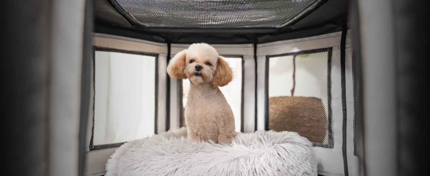 Вольєр для цуценят Lionto з оксфордської тканини, сірий, 112x112x62 см