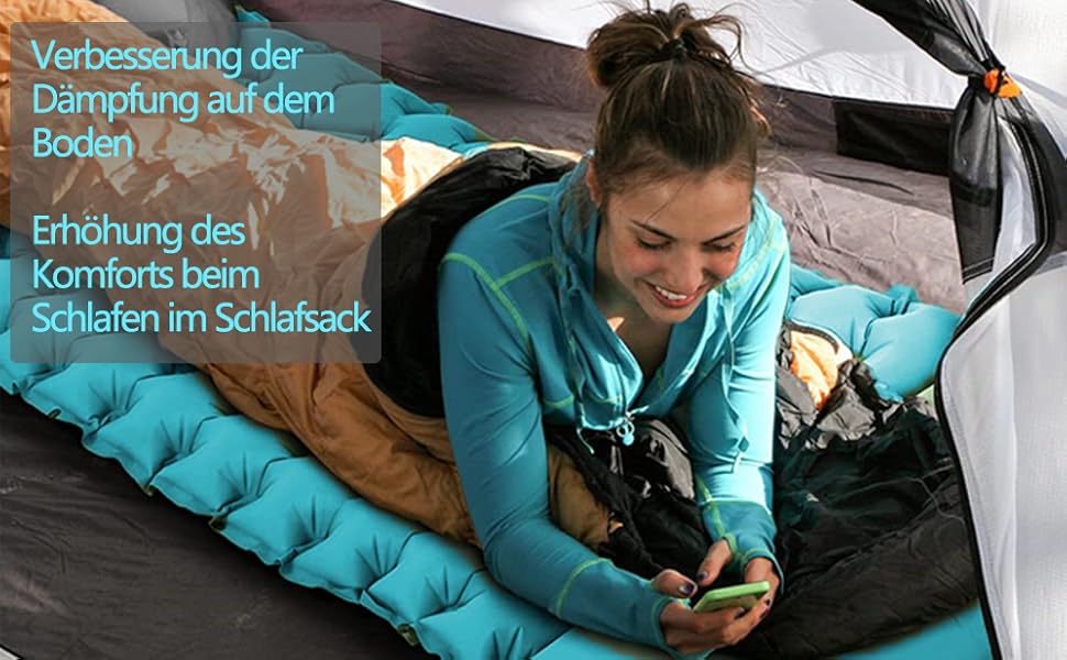 Саморозкладаний килимок для кемпінгу Isomatte - 9 см, надувний килимок для сну, повітряний матрац, туристичний килимок з насосом для авто, намету, трекінгу, пляжу (блакитний/сірий)