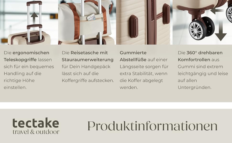 Набір валіз Tectake® 13 предметів: валіза, сумка, ролери, 3 великі валізи з TSA замком (кремовий)