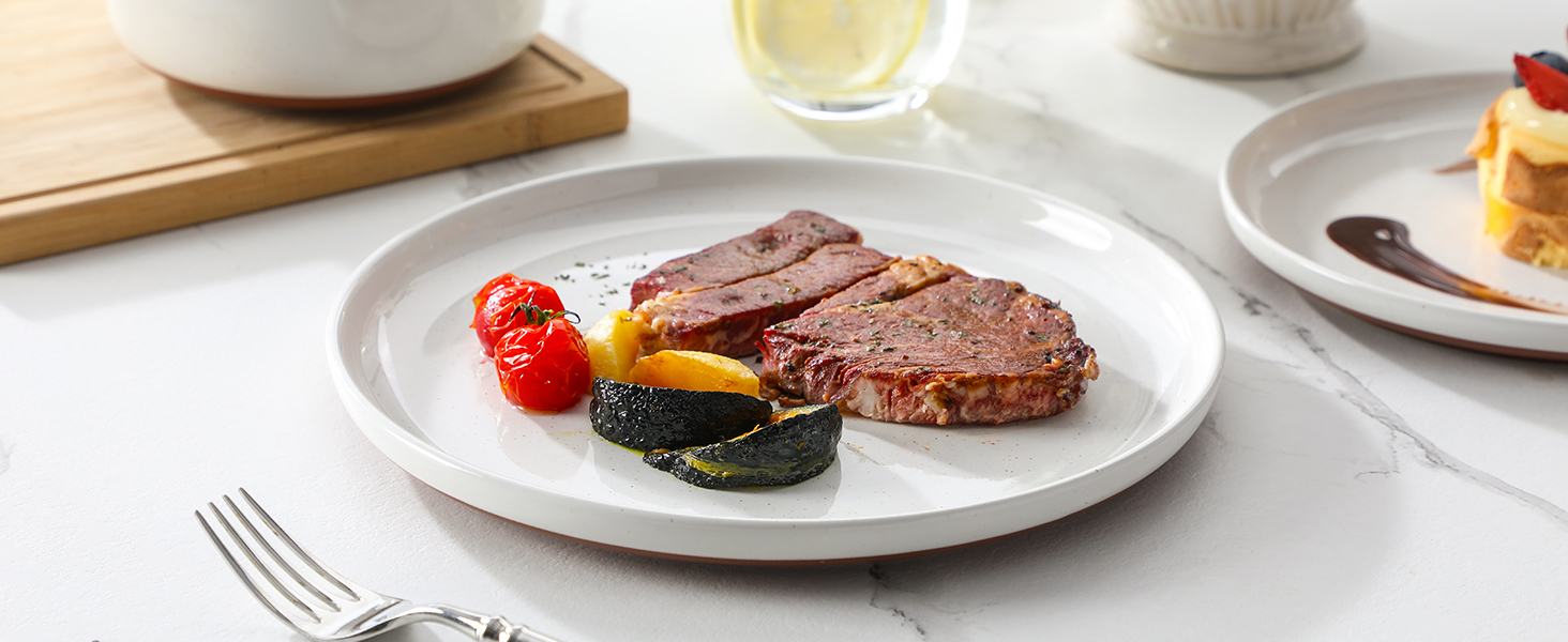 MALACASA Сервіз на 6 осіб (18 предметів) з реактивною глазур'ю, серія TARA, білий з коричневим, для дому та ресторану