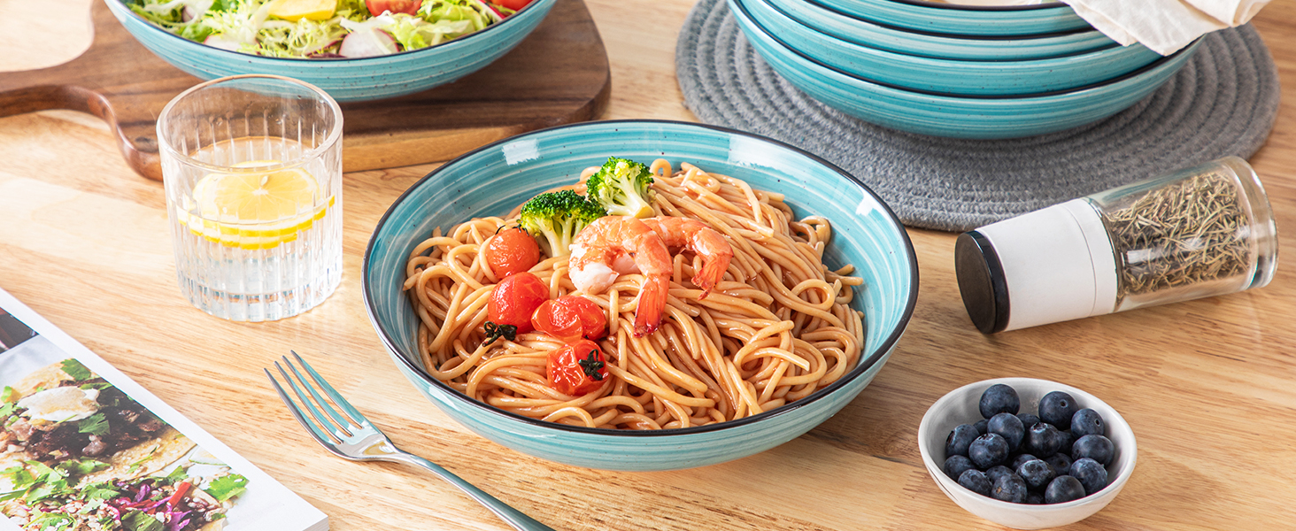 Набір тарілок для супу Vancasso Bonbon, 6 шт, 1500 мл, кераміка, блакитні