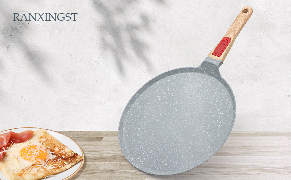 RANX INGST Crepe Pan with Removable Handle 20 cm - Non-Stick Ceramic Coating - Pancake Pan with Batter Spreader - Blue Blue 20 cm