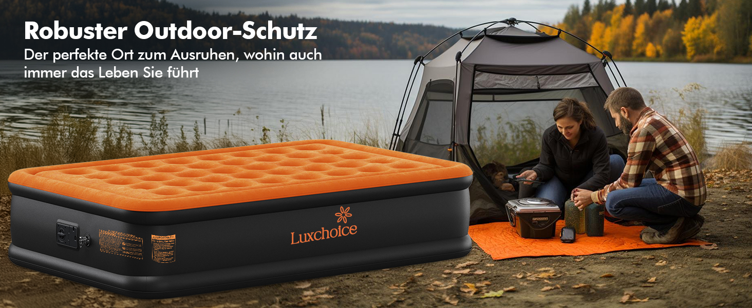 Надувне ліжко самонадувна, 1 місце, з електричним насосом, преміум якість, для кемпінгу та дому, темно-помаранчевий колір