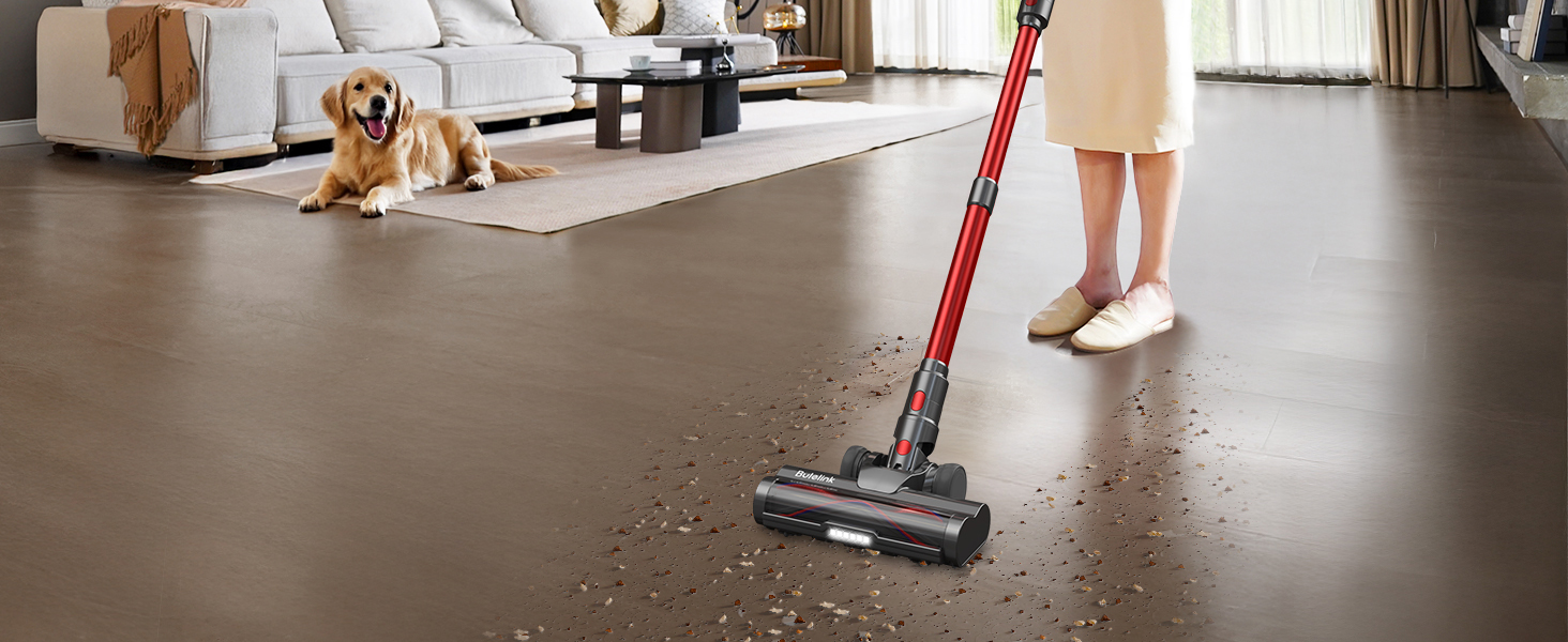 Бездротовий акумуляторний пилосос 45000Pa/550W/65хв, об'єм 1,6л з дисплеєм, антизаплутана щітка, самостійна парковка, док-станція на стіні, 8-шарова фільтрація, тихий, для шерсті тварин/килимів/твердих поверхонь/автомобіля (червоний)