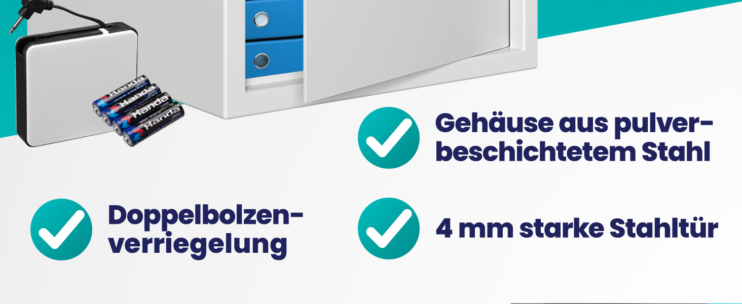 DEUBA® XXL електричний сейф 35x40x40 см, 4 мм, з подвійними сталевими болтами, внутрішнім освітленням, монтажним комплектом. Сейф для документів, меблевий сейф, срібний