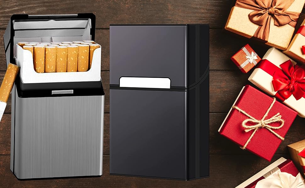 Металеве тютюнопакувальник LiRiQi на 20 сигарет (2 шт.) з магнітною застібкою, сірий та чорний кольори