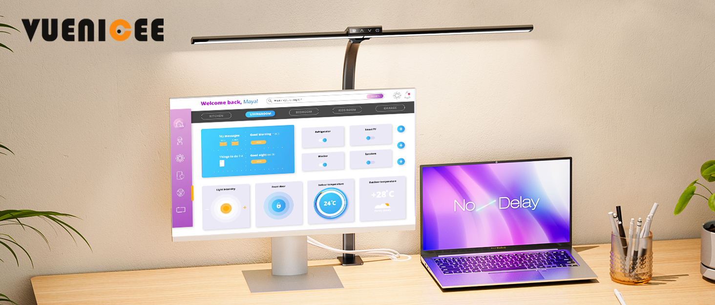 Світлодіодна лампа VUENICEE для столу з регулюванням яскравості та пультом дистанційного керування, 20W, кріплення-прищіпка, офісна лампа, 5 режимів кольору та яскравості, гнусий