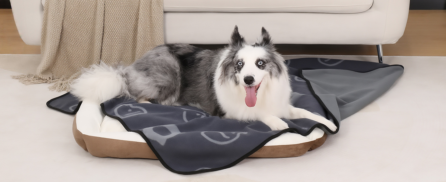 Водонепроникний килимок для собак, 152x127 см, плюшевий фланель та шерпа, для середніх та великих собак, машинне прання - Чорний (152x127 см, Сірий)