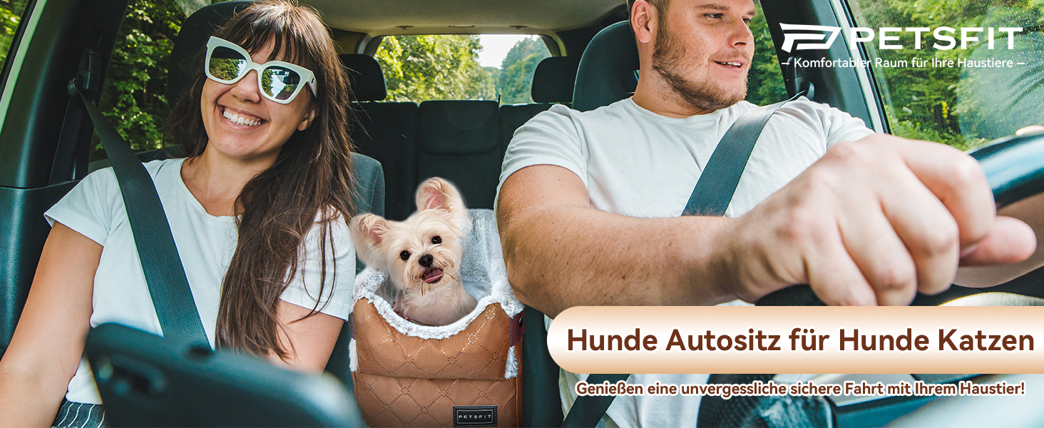 Автомобільний сидіння для собак PETSFIT - чорний/світло-коричневий, до 5 кг, з захисними гачками