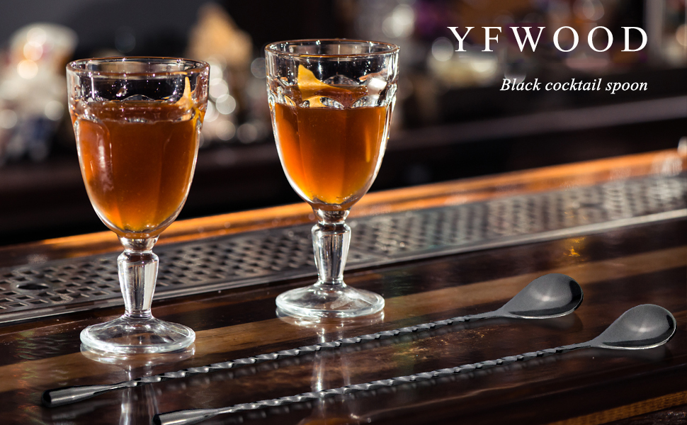 Якісний барний мішальний ложка YFWOOD з нержавіючої сталі з довгим руків'ям, для барменів, чорний