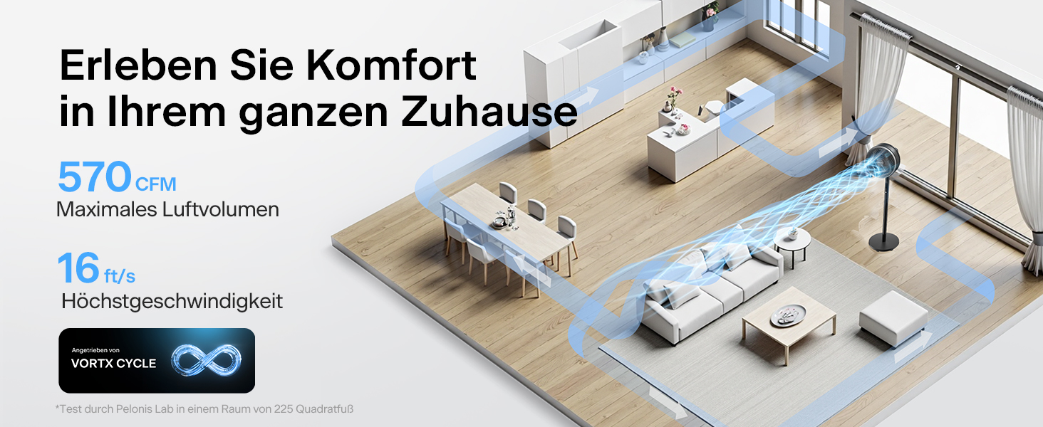 Турбовентилятор PELONIS з пультом керування, дисплеєм, 3D циркуляцією, 36.5dB, 10м повітряний потік, регульована висота 60/111см, 4 швидкості з таймером, знімний захист, поворотний, 92см, чорний