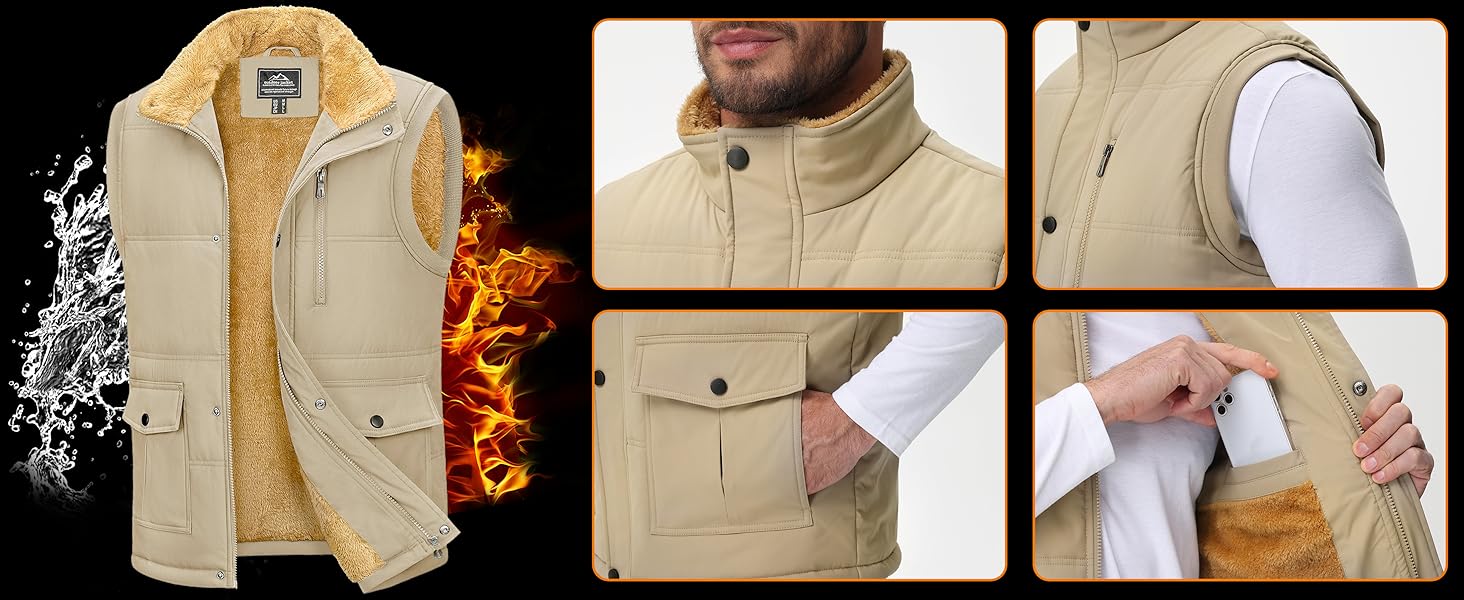 Чоловіча жилетка MAGCOMSEN з підкладкою, зимова, без рукавів, тепла флісова жилетка, для відпочинку, термо, перехідна жилетка з багатою кишенями, 3XL, темно-сіра