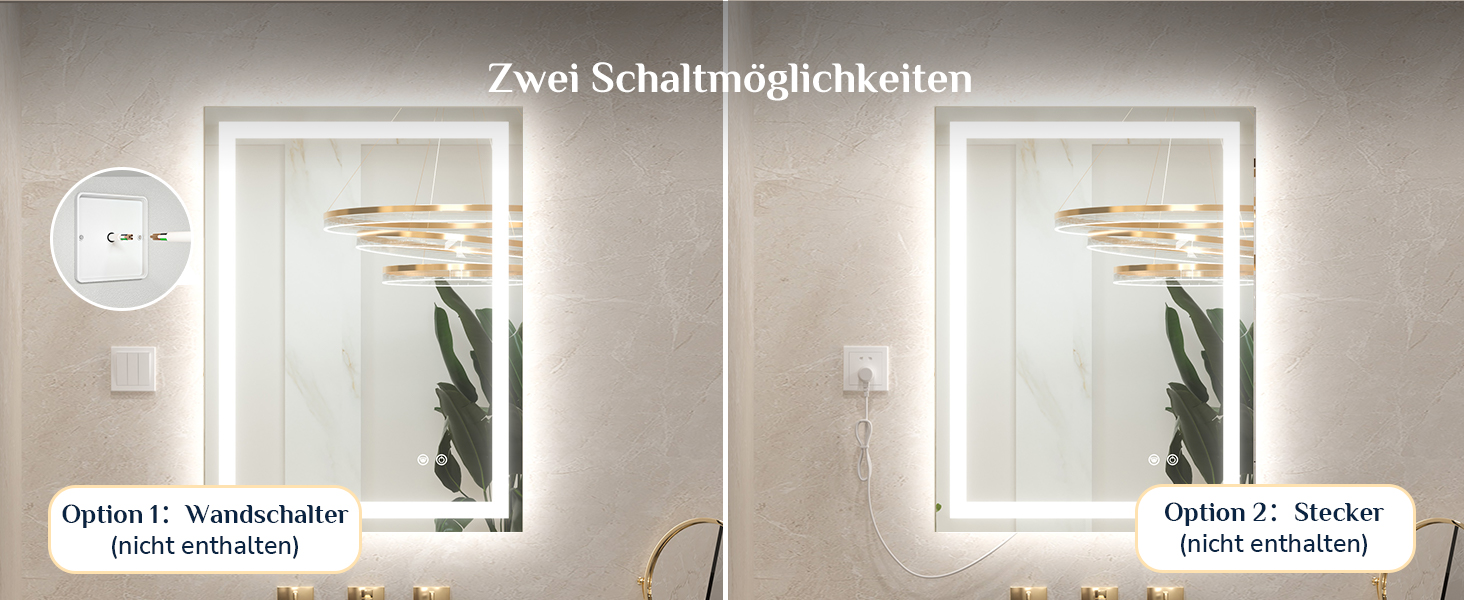 Дзеркало для ванної кімнати Keonjinn з підсвічуванням, чорний металевий каркас 60x80 см, антизапітніння, LED, сенсорне управління, 3 кольори світла, регулювання яскравості, функція пам'яті, настінне дзеркало