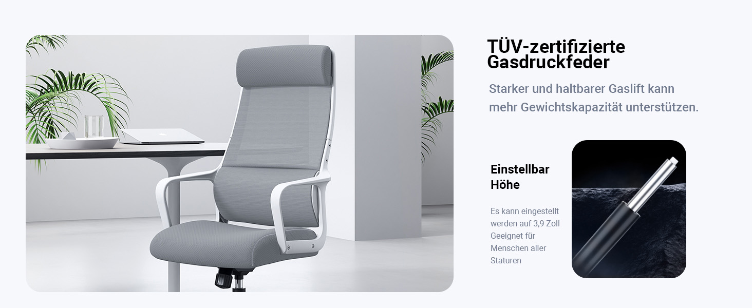 Ергономічне крісло для офісу з регульованою підголовником, крісло для робочого столу з широким сидінням, підтримкою попереку, офісне крісло 200 кг, сітчасте крісло, крісло для дому та офісу, комп'ютерне крісло EN 1335, сіре