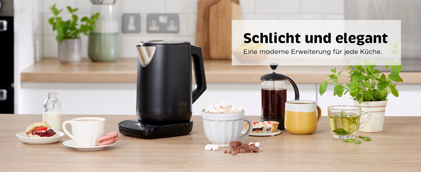 Електричний чайник Ninja Perfect Temperature KT201EUSTGD, 1.7 л, 6 температурних режимів, функція швидкого закипання та підігріву, чорний