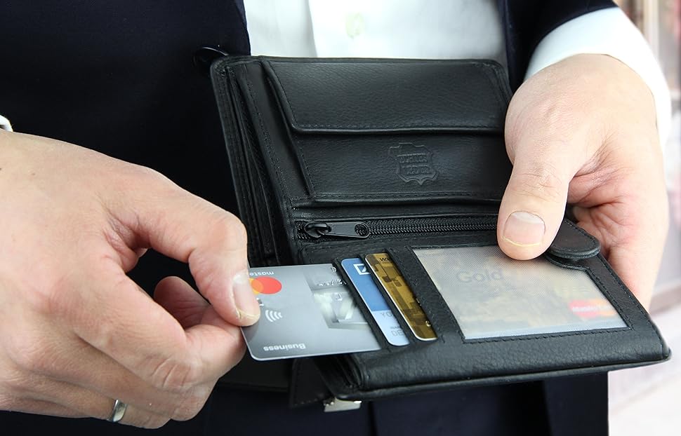 Чоловічий гаманець Frentree® з натуральної шкіри Наппа з RFID захистом, 15 відділень для карток, чорний