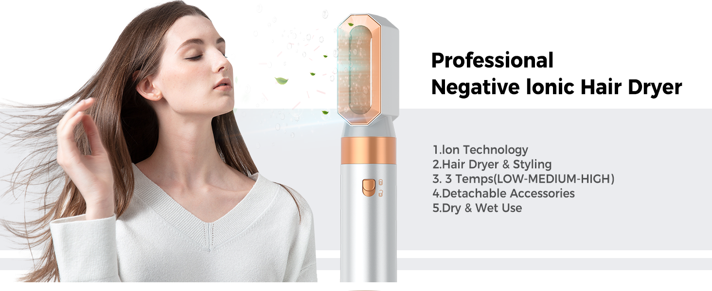 Фен-щітка 6 в 1 Airbrush Pro | Набір для укладки волосся - 1000W, круглі щітки, керлер, фен-щітка, фен, випрямляч | Для всіх типів волосся - блакитний (класичний білий)