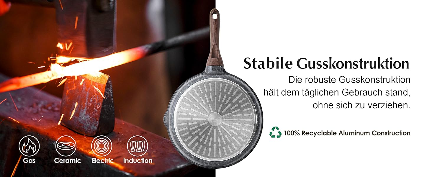 Набір посуду SENSARTE з антипригарним покриттям 13 предметів, гранітний, з кришками та силіконовими інструментами, сірий