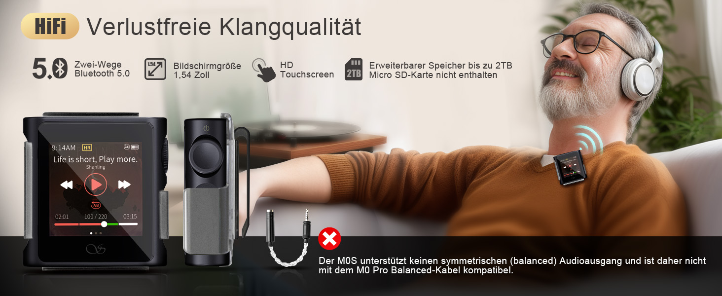 Shanling M0s: MP3-плеєр DAC Hi-Fi, портативний аудіопрогравач з підтримкою SD до 2TB, Bluetooth 5.0, 3.5mm/Type-C