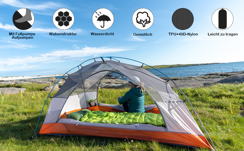 Каремат самонадувний Zhiwei Isomatte для кемпінгу та відпочинку на природі. Ultraleicht, товстий, з помпою та подушкою. Підходить для намету, трекінгу, пляжу, подорожей та хати.