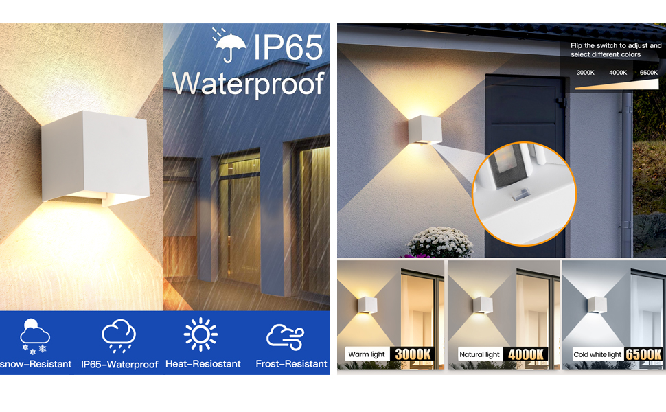 LED вуличне/внутрішнє настінне освітлення FUPE 15W, регульоване, 3 кольори, IP65, алюміній, чорний