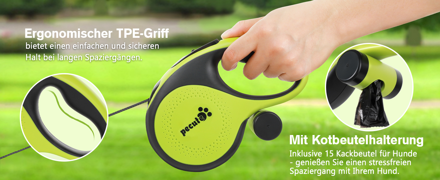 Рулетка для собак Pecute 8м, 50 кг, зелена - надійна та зручна