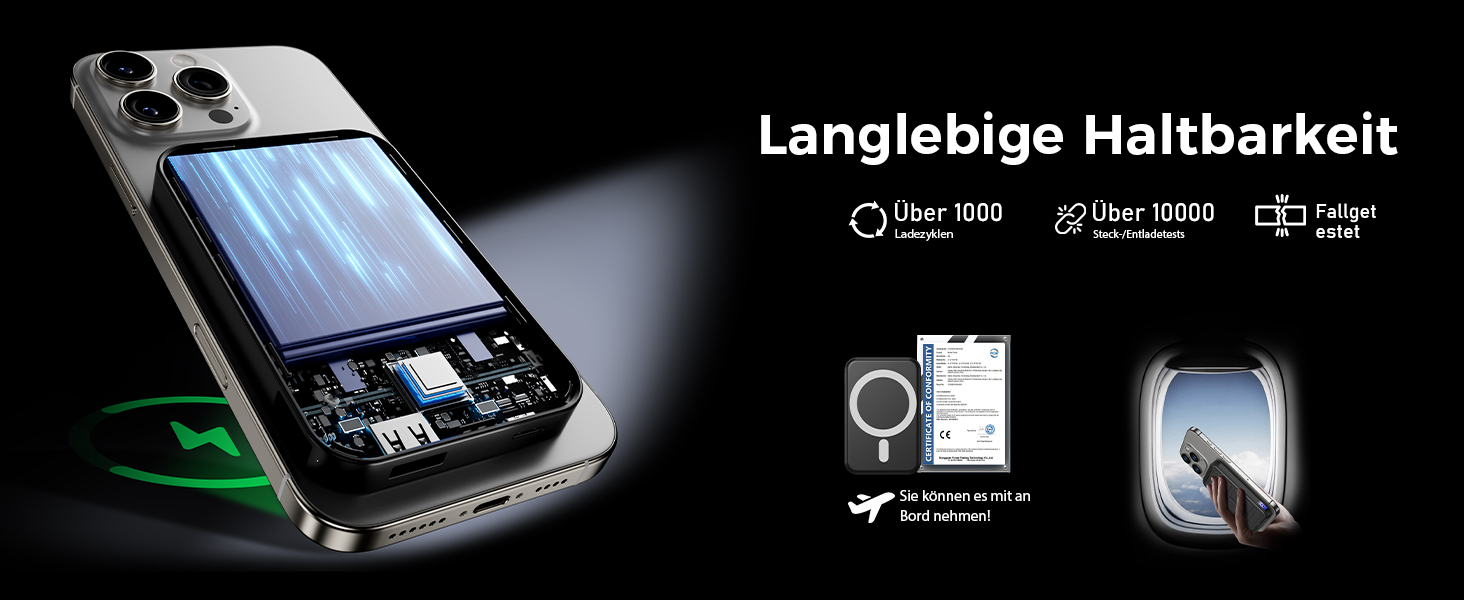 Powerbank MagSafe 10000mAh з PD 22.5W, бездротова зарядка, USB-C, LED-дисплей, чорний