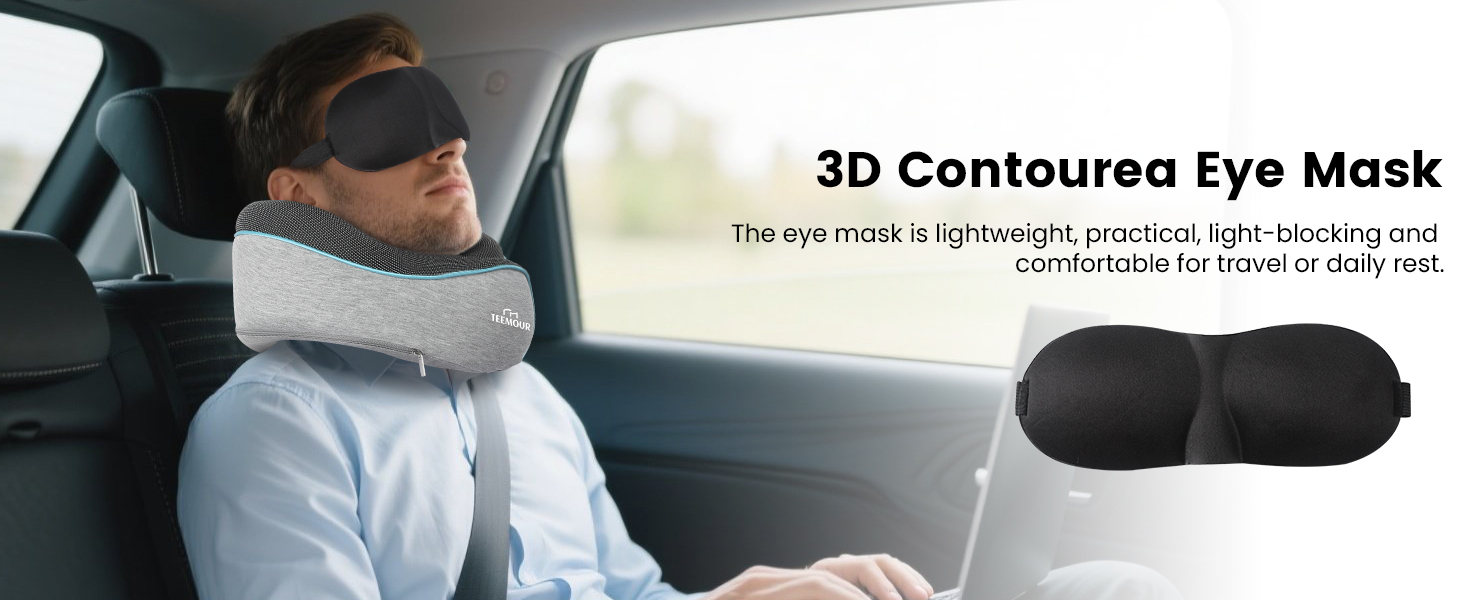 Подушка для шиї у літак Memory Foam з підтримкою 360°, набір для подорожей (очна маска, навушники, чохол), сіра