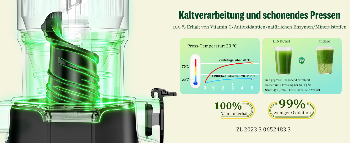 Шнекова соковижималка LINKChef Slow Juicer для овочів та фруктів, широкий завантажувальний отвір 115 мм, потужність 200 Вт, BPA-free, чорна
