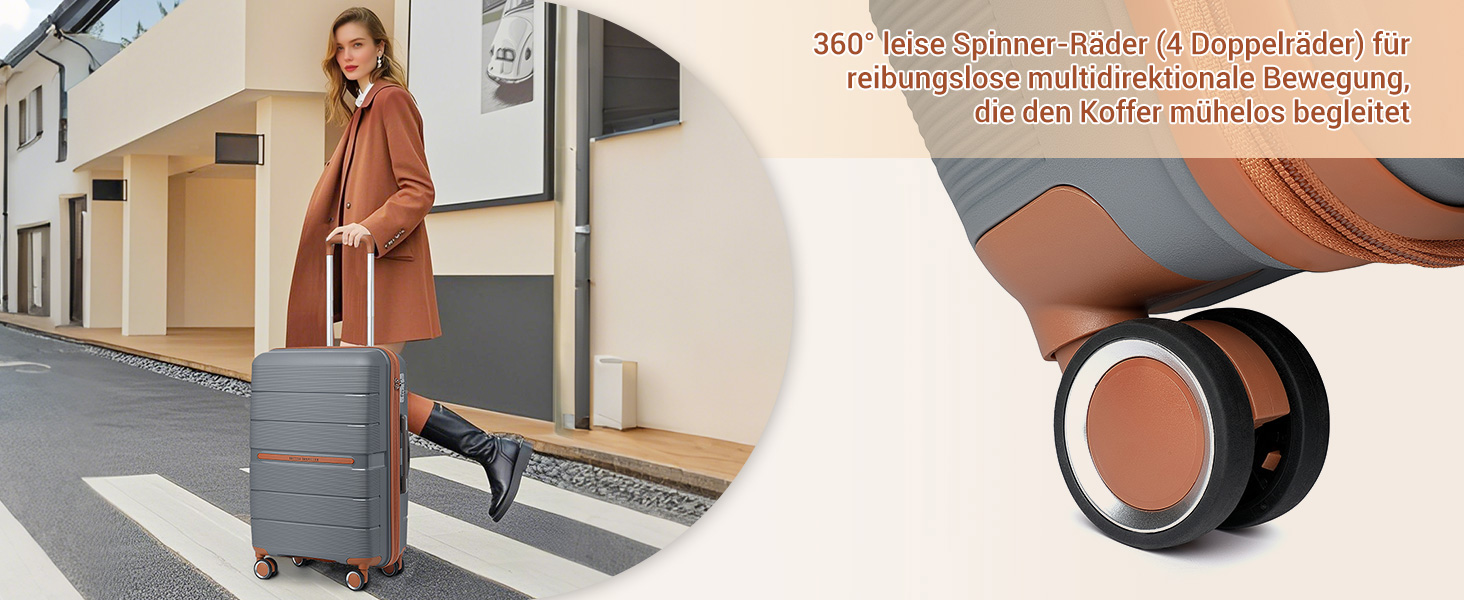 Чемодан British Traveller Mittelgroß: міцний валіза на 8 коліщатках з TSA-замком, 66 x 43.3 x 28.5 см (Сірий/Коричневий)