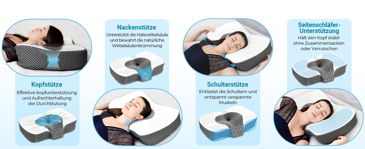 Ортопедична подушка Elviros з Memory Foam для шиї та спини. Подушка від болю в шиї, для сну на боці та на животі. Біла, 59x40.5x12.5/14.5 см