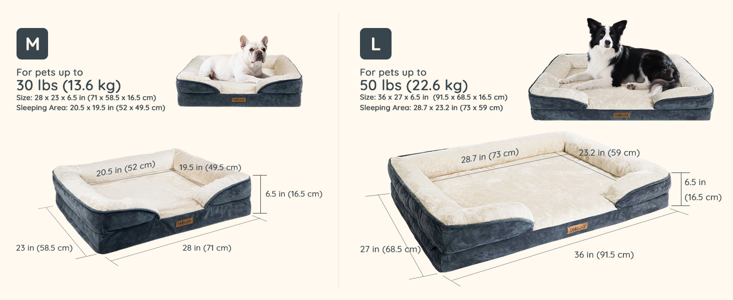 Ортопедичне ліжко для собак BELLA & PAL, 71x59 см - комфортне собаче ліжко з ефектом пам'яті, водовідштовхувальна підкладка, знімний фланелевий чохол, протиковзке дно, сіре