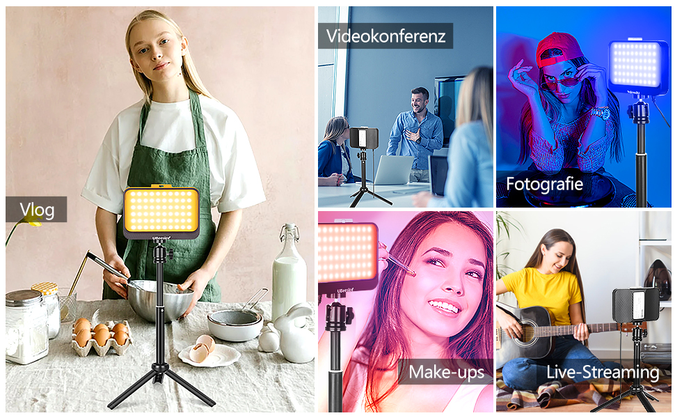 LED відеосвітло UBeesize 2 шт. з регульованою яскравістю, штативом та фільтрами для відеоконференцій, стрімінгу та YouTube