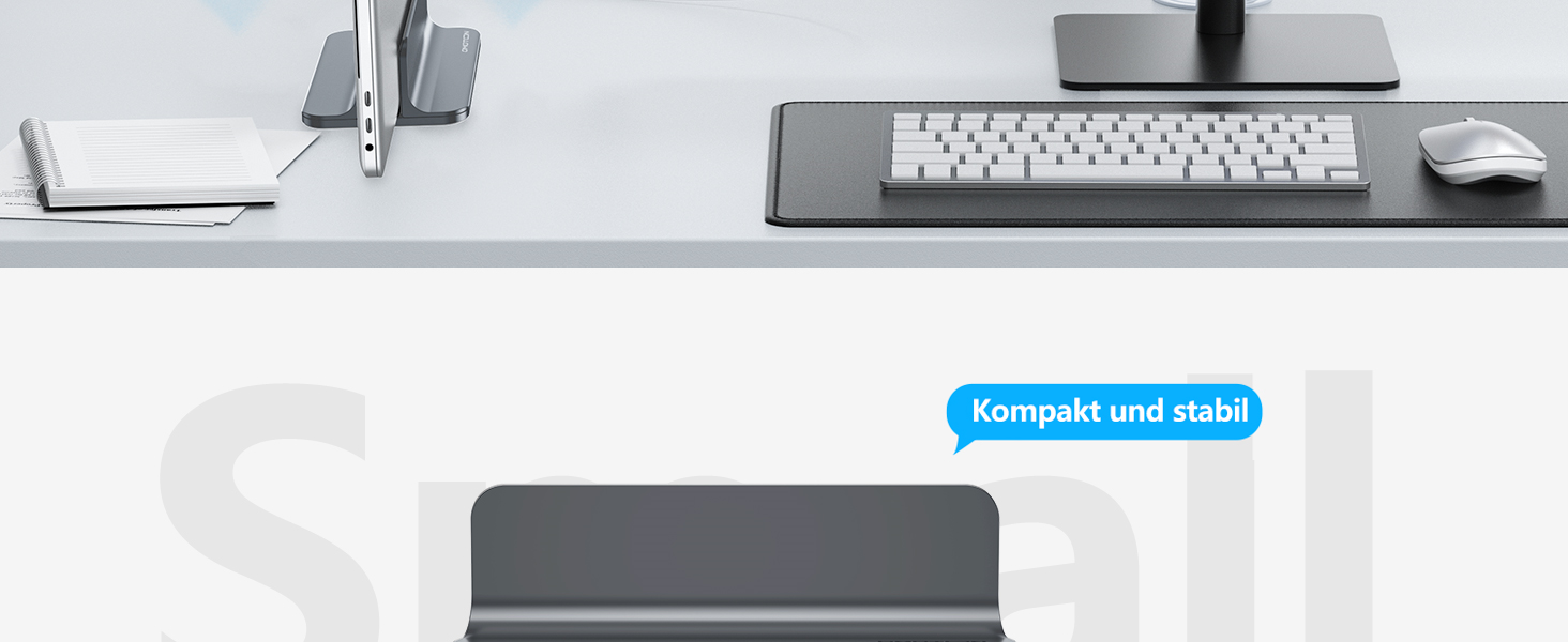 Підставка для ноутбука OMOTON з алюмінію, вертикальна, регульована, сірого кольору (до 17.3 дюймів)