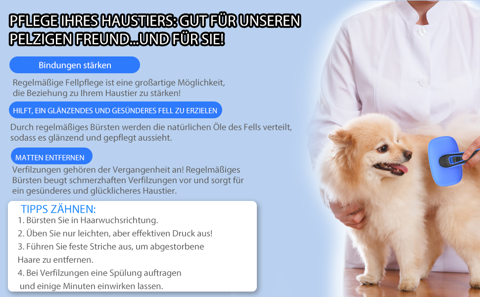 Щітка для собак і котів, самоочисна, для видалення підшерстка та сильного линяння, для довгої та короткої шерсті, делікатна до шкіри, зменшує випадання шерсті, синій колір