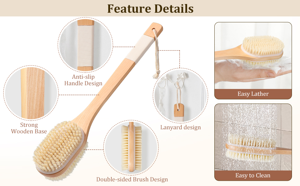Щітка для спини Trockenbürste, масажна щітка для тіла, суха щітка для лімфодренажу, душова щітка, скрабер для тіла