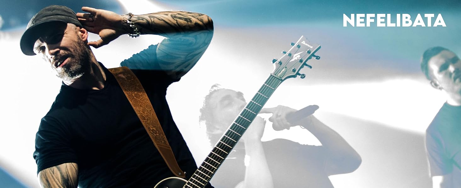 Шкіряний гітарний ремінь Nefelibata 2.3' з повним покриттям з тисненням Сахари (жовтий) для бас, електро та акустичної гітари