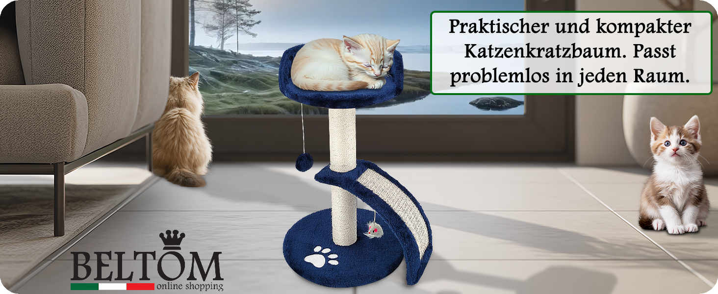 Дерев'яний кігтеточний комплекс Beltom® Kratzbaum 54 см, рожево-білий (блакитний)